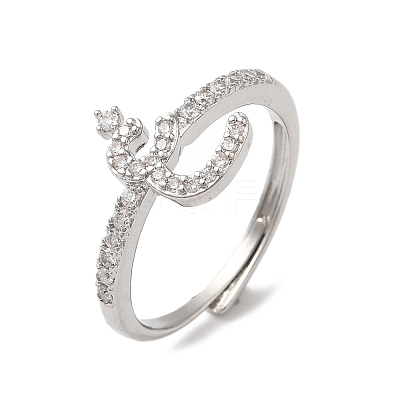 Rack Plating Brass Cubic Zirconia Arabic Letters Adjustable Rings for Women RJEW-S407-10P-06-1
