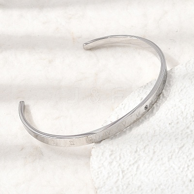 304 Stainless Steel Micro Pave Clear Cubic Zirconia Roman Numerals Open Cuff Bangles for Women SA-CBAC920-09P-1