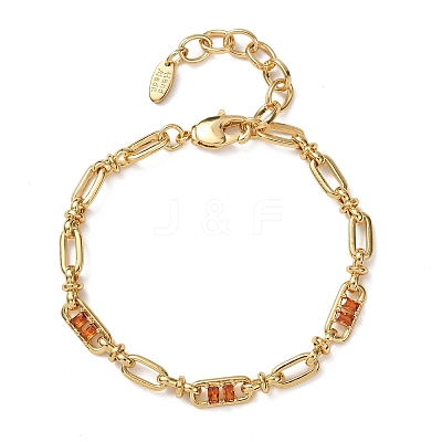 Oval & Paperclip Brass Micro Pave Cubic Zirconia Link Chain Bracelets for Women BJEW-D458-01G-07-1