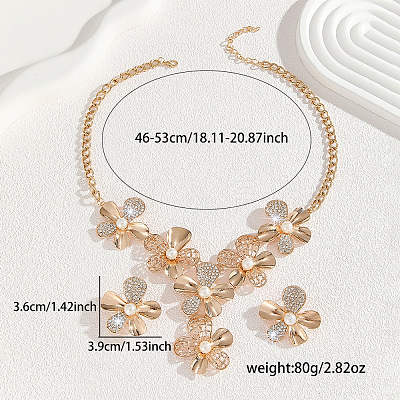 Flower Alloy Crystal Rhinestone & Plastic Pearl Pendant Necklaces & Stud Earrings Sets for Women FS-WGF8FDA-01-1