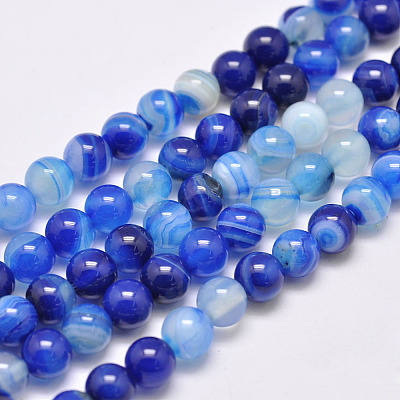 Natural Striped Agate/Banded Agate Bead Strands G-G962-8mm-03-1