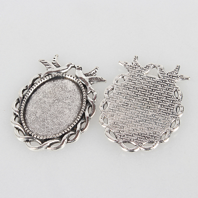 Tibetan Style Alloy Pendant Cabochon Settings TIBEP-N003-32AS-1