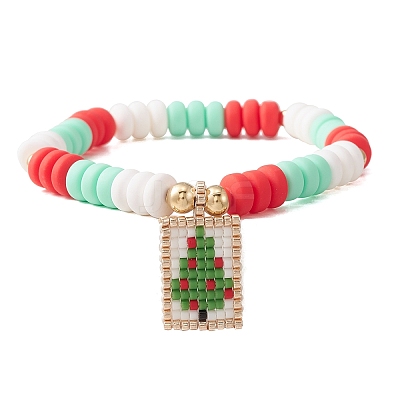 Handmade Polymer Clay Bead Stretch Bracelets for Women BJEW-MZ00042-01-1