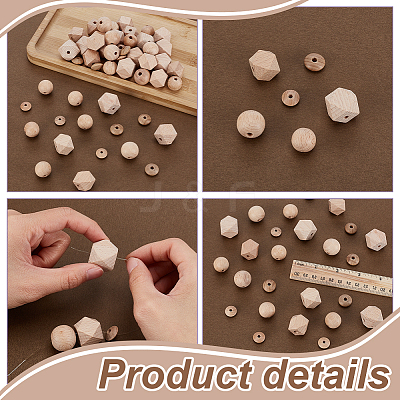 90Pcs 6 Styles Unfinished Wood European Beads WOOD-GA0001-85-1