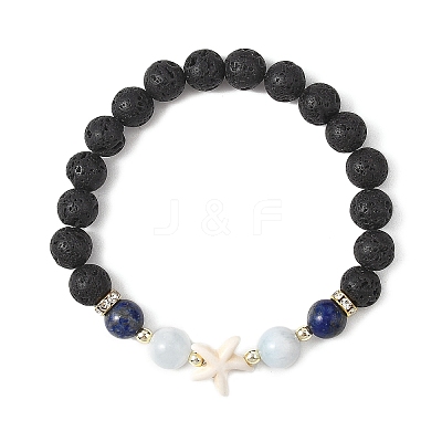 3Pcs Round Natural Lava Rock & Citrine & Lapis Lazuli & Green Aventurine & Amethyst & Madagascar Rose Quartz & Synthetic Turquoise Beads  Stretch Bracelets for Women BJEW-JB12789-1
