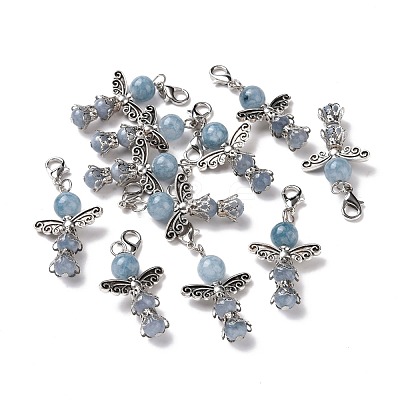 Natural Round Aquamarine Pendant Decorations HJEW-JM00200-04-1