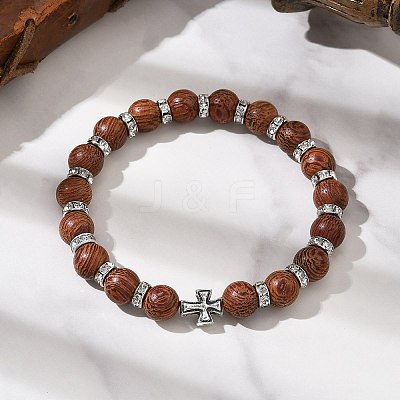 3Pcs 3 Colors Natural Wood Round Beadeed Stretch Bracelets Sets for Men Women BJEW-JB12355-1