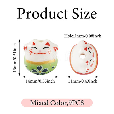 9Pcs Handmade Printed Porcelain Beads PORC-TADJ0001-01C-1