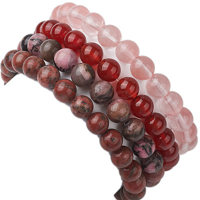 4Pcs Constellation 8mm Round Natural Sesame Jasper & Carnelian & Rhodonite BJEW-JB10636-1