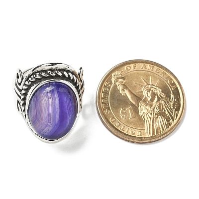 Natural Banded Agate Adjustable Rings RJEW-I108-01AS-16-1