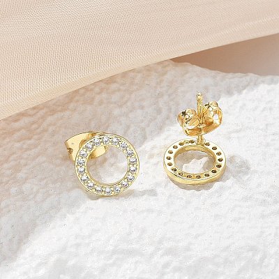 Brass Micro Pave Clear Cubic Zirconia Stud Earrings EJEW-M076-01G-01-1