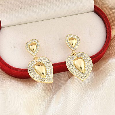 Brass Micro Pave Clear Cubic Zirconia Dangle Stud Earrings for Women EJEW-F352-05G-02-1