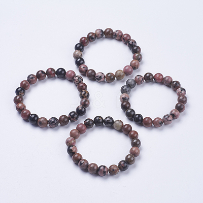 Natural Rhodonite Beaded Stretch Bracelets BJEW-I253-10mm-26-1