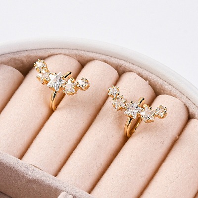 Rack Plating Star Brass Micro Pave Clear Cubic Zirconia Cuff Earrings EJEW-H147-16G-1