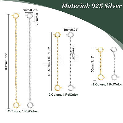 6Pcs 6 Style 925 Sterling Silver Cable Chain Extender FIND-PH0017-98-1