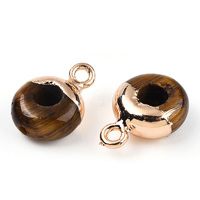 Natural Tiger Eye Flat Round/Donut Charms G-I347-07-1