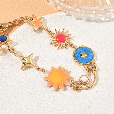 304 Stainless Steel Enamel Colorful Star Sun Moon Link Chain Bracelets for Women SA-CBA7107-06G-1