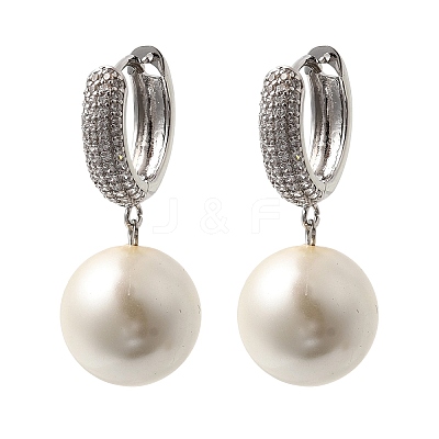 Round Brass Micro Pave Clear Cubic Zirconia Hoop Earrings EJEW-H180-01A-P-1