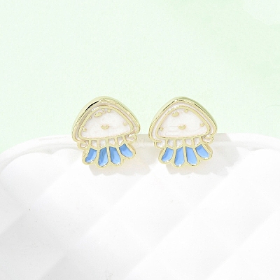 Brass Enamel Stud Earrings LS-EJEW-B152-01G-02-1