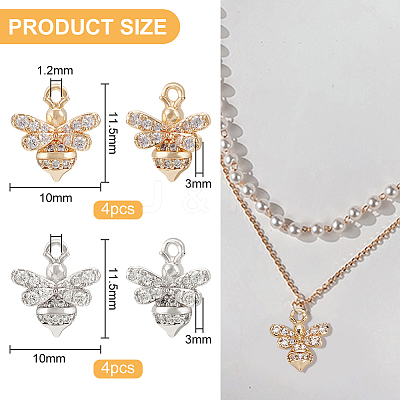 8Pcs 2 Colors Brass Micro Pave Clear Cubic Zirconia Charms KK-BC0010-04-1