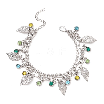 Leaf 304 Stainless Steel Figaro & Ball Chains Double Layers Bracelets BJEW-JB13177-02-1