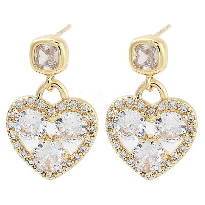 Brass with Glass Dangle Stud Earrings EJEW-Q800-10KCG-1