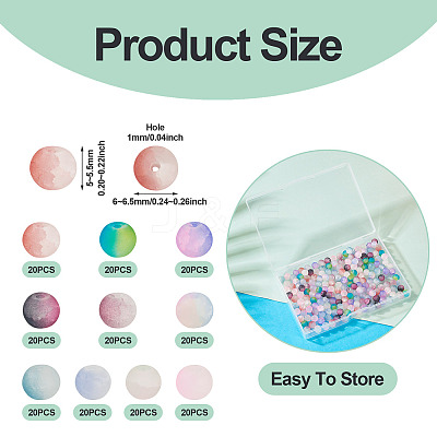 200Pcs 10 Colors Crackle Glass Beads Strands GLAA-TA0003-31C-1