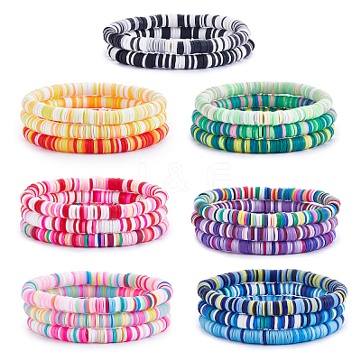 Handmade Polymer Clay Heishi Surfer Stretch Bracelets Set BJEW-SW00099-08-1