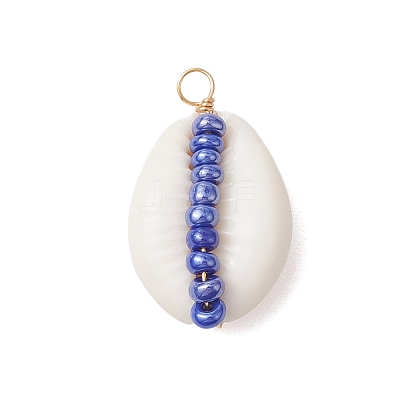 6Pcs 6 Styles Natural Cowrie Shell & Glass Seed Beads Pendants PALLOY-JF02759-07-1