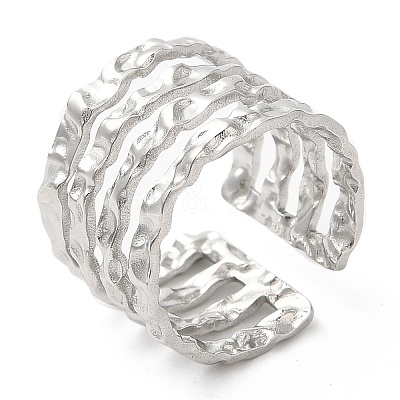 Non-Tarnish 304 Stainless Steel Multi Line Open Cuff Ring for Women RJEW-M149-18P-1
