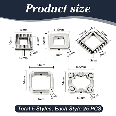 125Pcs 5 Styles Tibetan Style Alloy Bead Frame FIND-PH0026-71-1
