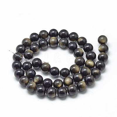 Natural Golden Sheen Obsidian Beads Strands G-R446-10mm-23-1