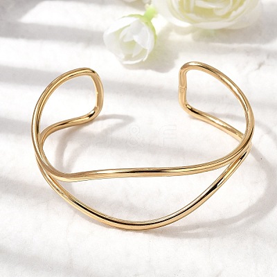304 Stainless Steel Cuff Bangles for Women BJEW-Z150-01G-02-1