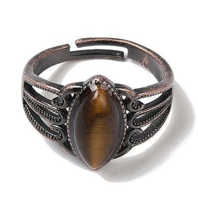 Natural Tiger Eye Horse Eye Adjustable Rings RJEW-K271-05R-13-1