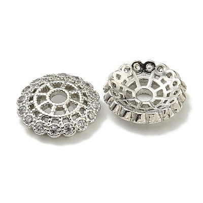 Rack Plating Brass Micro Pave Clear Cubic Zirconia Bead Caps KK-K386-12P-1