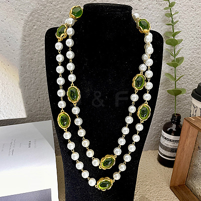 Alloy & Imitation Pearl & Oval Lampwork Beaded Long Necklaces for Women FS-WG23C77-01-1