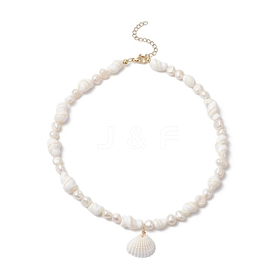Natural Clam Shell Pendant Necklaces NJEW-JN05241-1