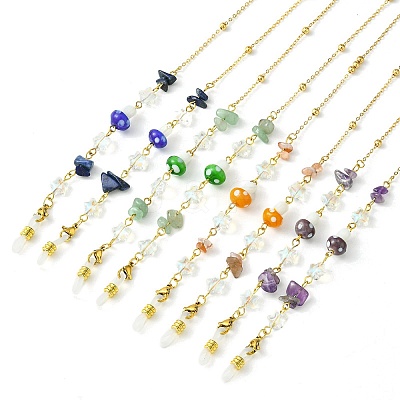 4Pcs 4 Style Natural Mixed Gemstone Chips & Lampwork Mushroom Beaded Eyeglasses Chains Set AJEW-TA00020-1