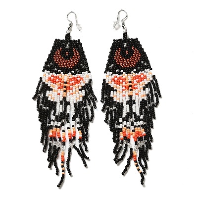 Bohemia Woven Glass Seed Bead Dangle Earrings EJEW-A046-02B-1