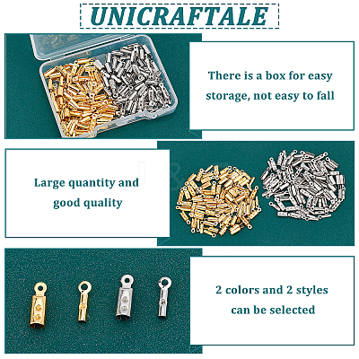 200Pcs 4 Style 316 Surgical Stainless Steel Folding Crimp Ends FIND-UN0001-31-1