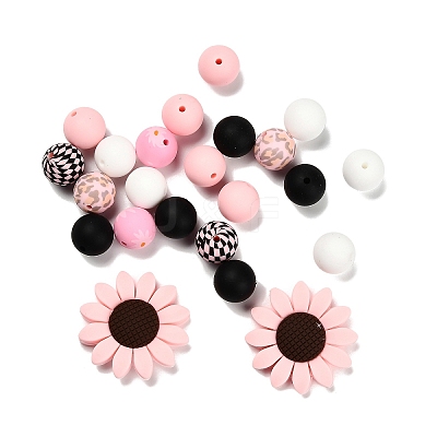 23Pcs Sunflower & Round Silicone Focal Beads SIL-L005-01A-1