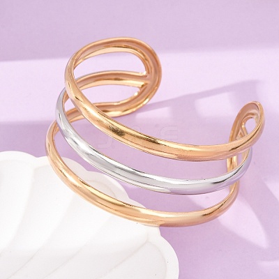 29.5MM Duo Tone 304 Stainless Steel 3-Line Hollow Open Cuff Bangles SA-CBA725A-09GP-1