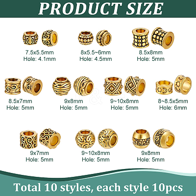 100Pcs 10 Styles Tibetan Style Alloy European Beads MPDL-PH0001-17-1