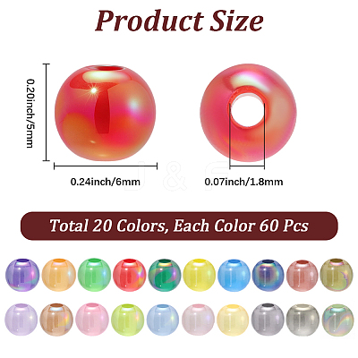 1200Pcs 20 Colors Transparent Acrylic Beads MACR-PA0001-07A-1