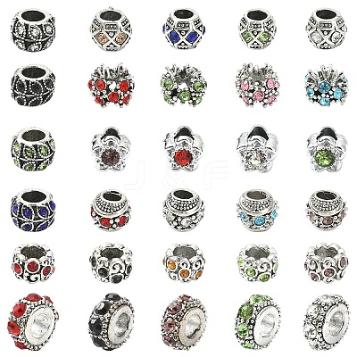 40Pcs 8 Styles Alloy Rhinestone European Beads MPDL-YW0001-04-1