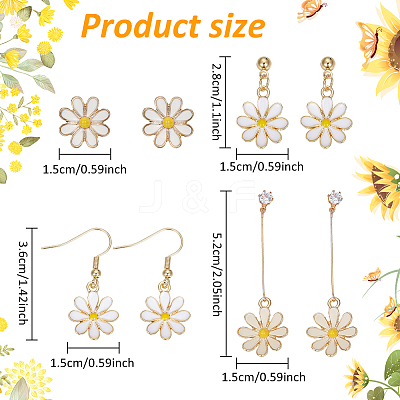 4 Pairs 4 Styles Flower Alloy Enamel Dangle Earrings for Women EJEW-AN0004-52-1