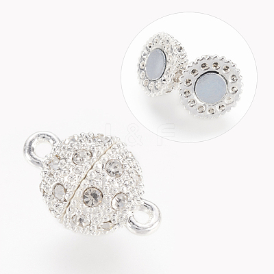 Alloy Rhinestone Magnetic Clasps with Loops X-RB-H116-2-S-1