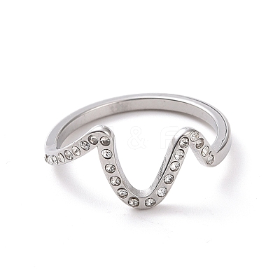Crystal Rhinestone Wave Finger Ring 304 Stainless Steel Jewelry for Women RJEW-D120-21B-P-1