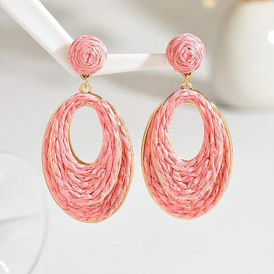 Oval Raffia Dangle Stud Earrings FS-WG8712C-08-1