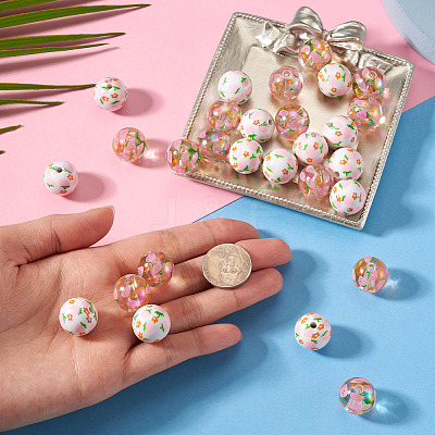 28Pcs 2 Styles Printed Opaque & Transparent Acrylic Beads OACR-TA0005-10-1